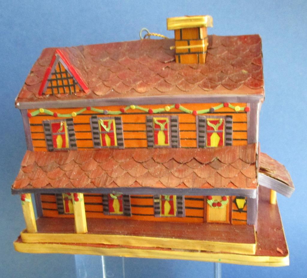2 x Houten Huisjes - voor in de Kerstboom - jaren 1950, Diversen, Kerst, Verzenden, Gebruikt