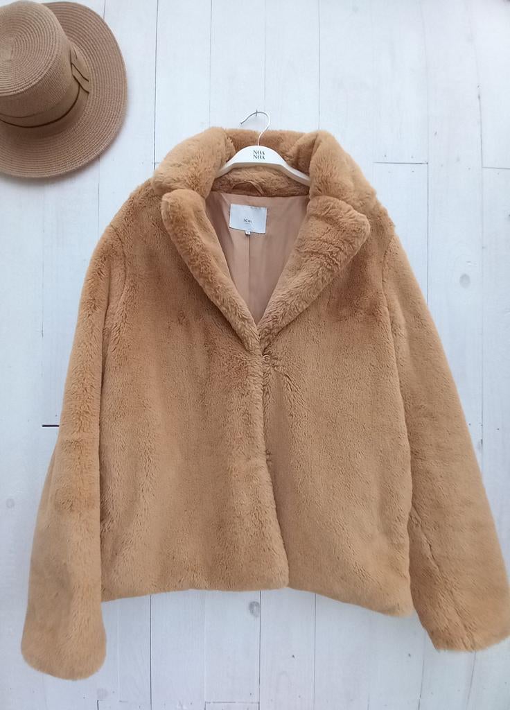 Korte ICHI teddy winterjas, camel kleur, maat 40, Kleding | Dames, Jassen | Winter, Maat 38/40 (M), Overige kleuren, Ophalen of Verzenden