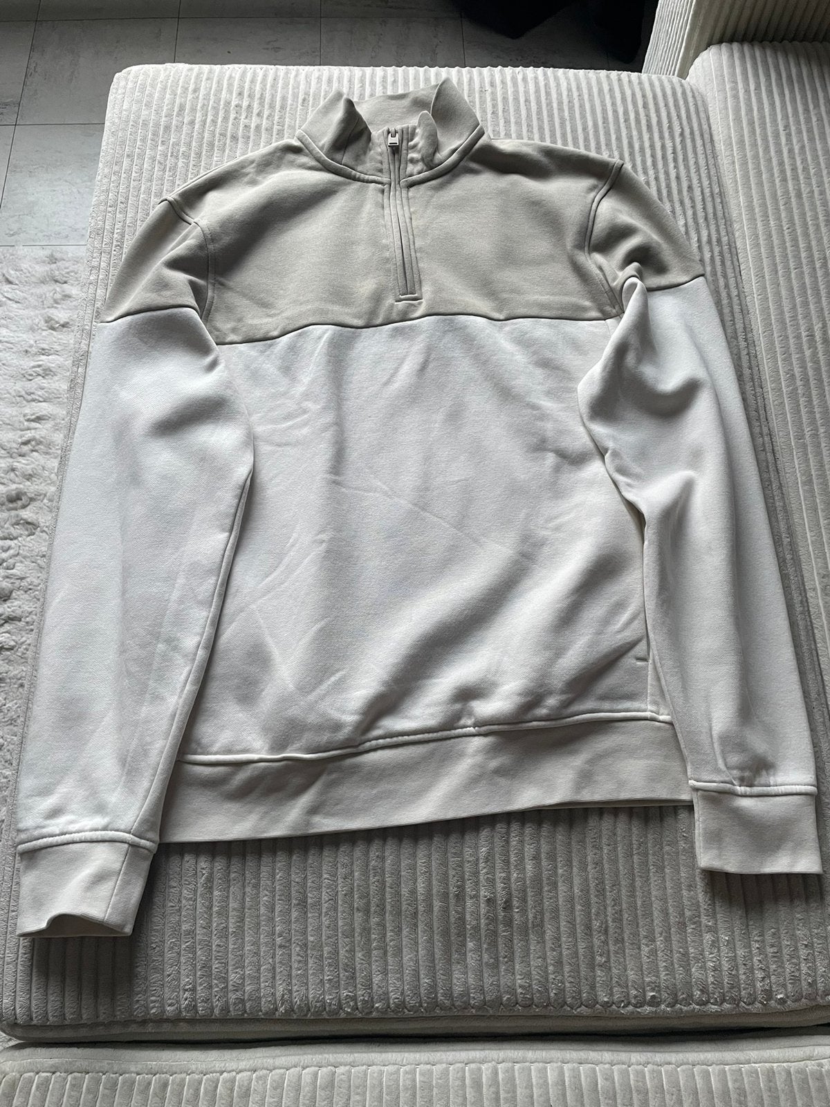 Beige sweater met halve ritssluiting, Kleding | Heren, Truien en Vesten, Ophalen of Verzenden, Zo goed als nieuw, Maat 46 (S) of kleiner