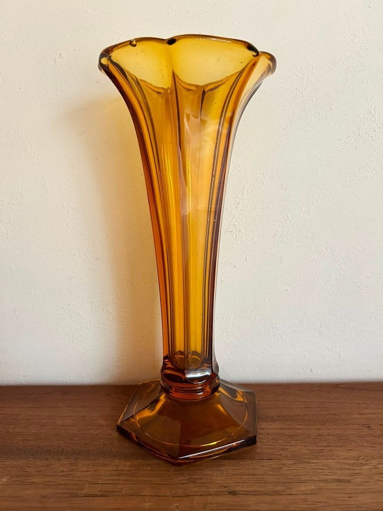 Val Saint Lambert vaas Americain – amberkleurig, Ophalen of Verzenden