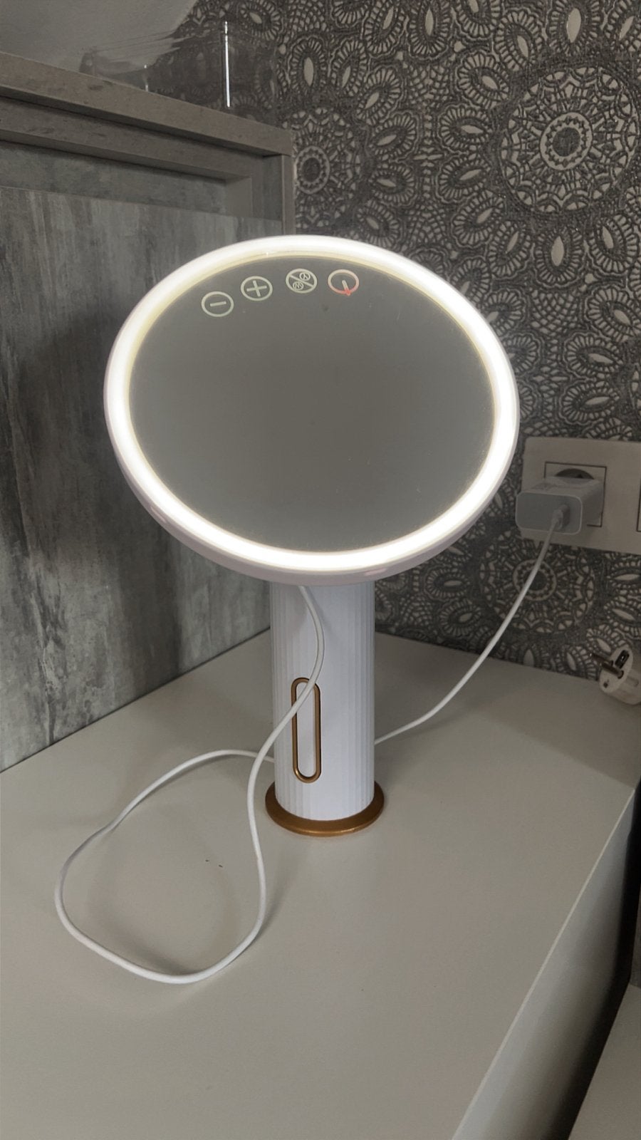 Spiegel met ronde led lamp, Ophalen, Minder dan 50 cm, Rond, Zo goed als nieuw