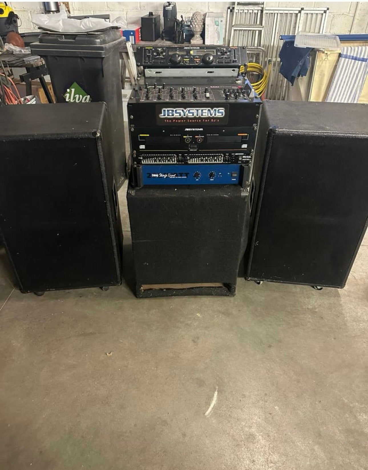 Complete professioneleDJ-set in flightcase+speakers +micro., Audio, Tv en Foto, Ophalen, Zo goed als nieuw, Subwoofer, JVC