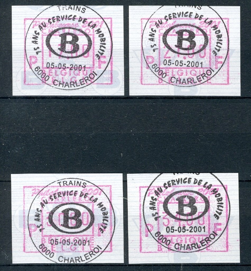 (B) ATM104 FDC 2001 - Philabourse 2001 Set 17-21-30-34 BEF, Postzegels en Munten, Verzenden, Gestempeld, 1e dag stempel, Postfris