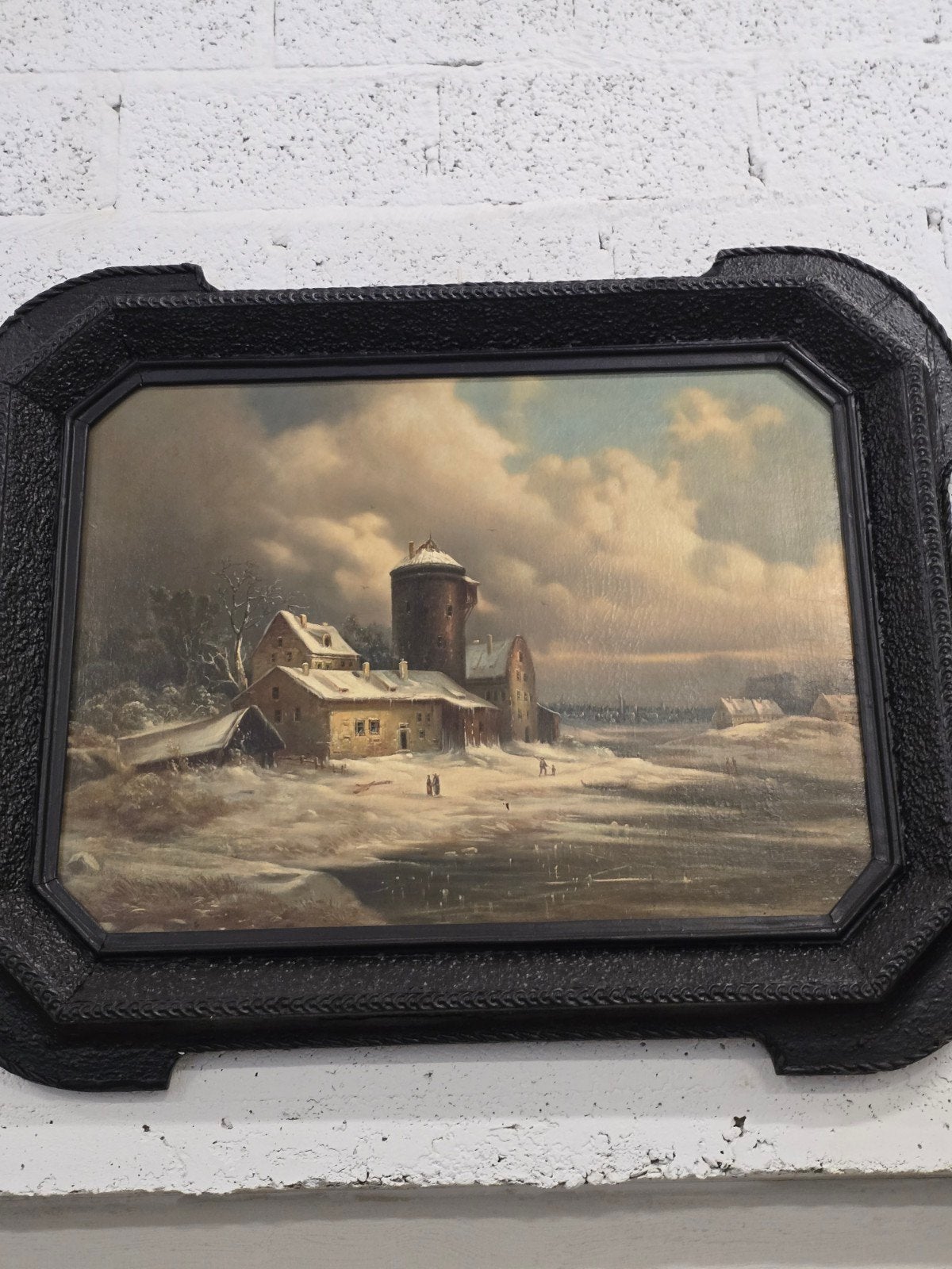 winterlandschap 19e eeuw (ex veiling) olieverf op doek, Ophalen, Doek, Landschap, Olieverf