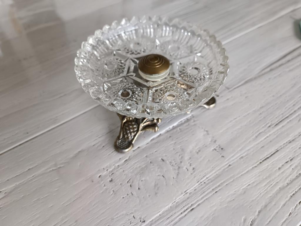 Kristallen schoteltje met bronzen voetje, Antiek en Kunst, Ophalen
