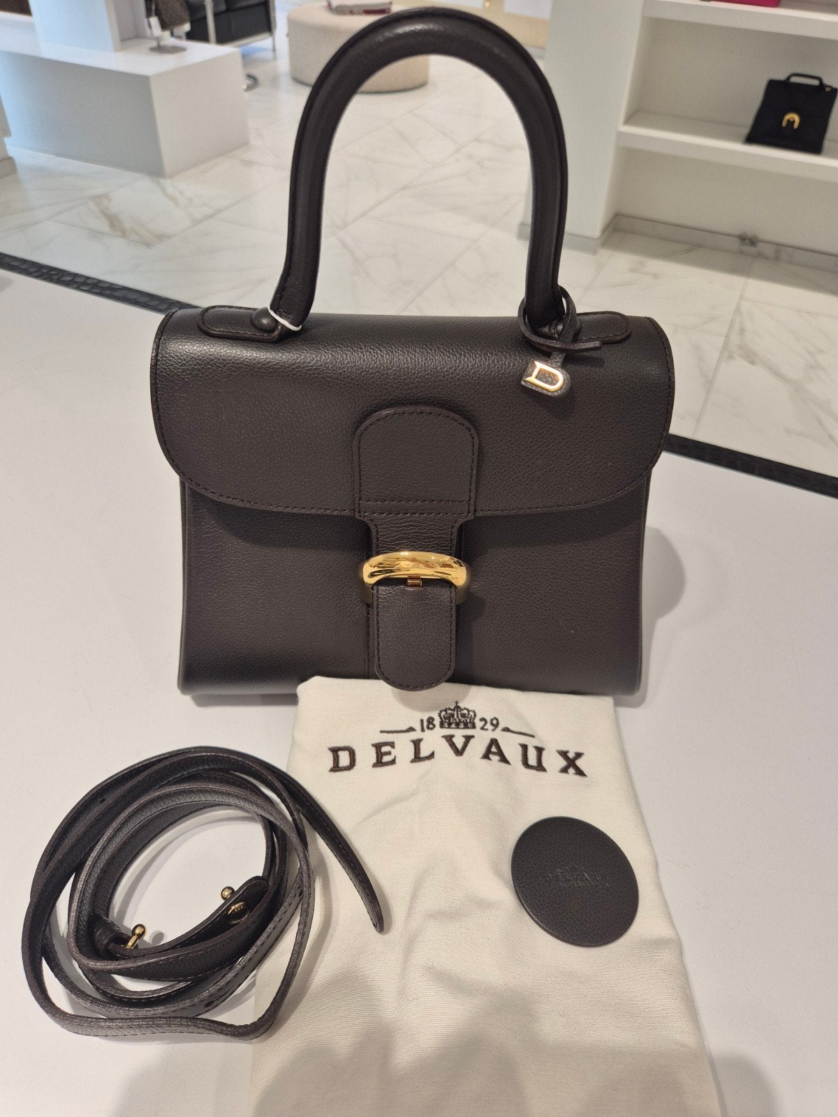 Delvaux Brillant PM café, Ophalen, Zo goed als nieuw, Bruin, Handtas