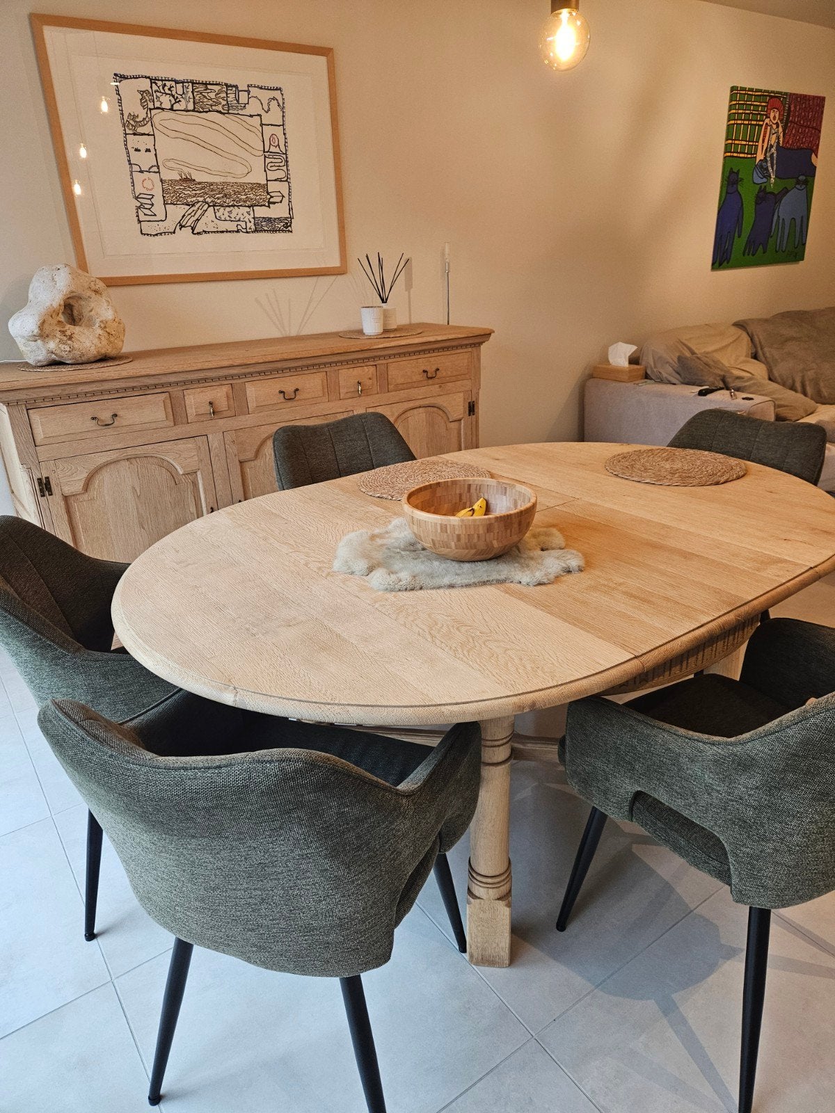buffet, table, 6 chaises et table d'appoint en chêne massif, Maison & Meubles, Salles à manger complètes, Enlèvement