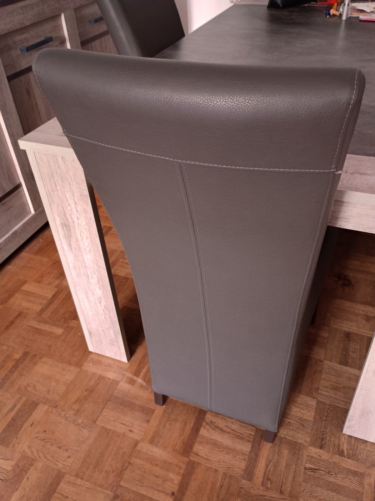 6 lederen stoelen voor eetkamer ., Huis en Inrichting, Stoelen, Ophalen, Grijs