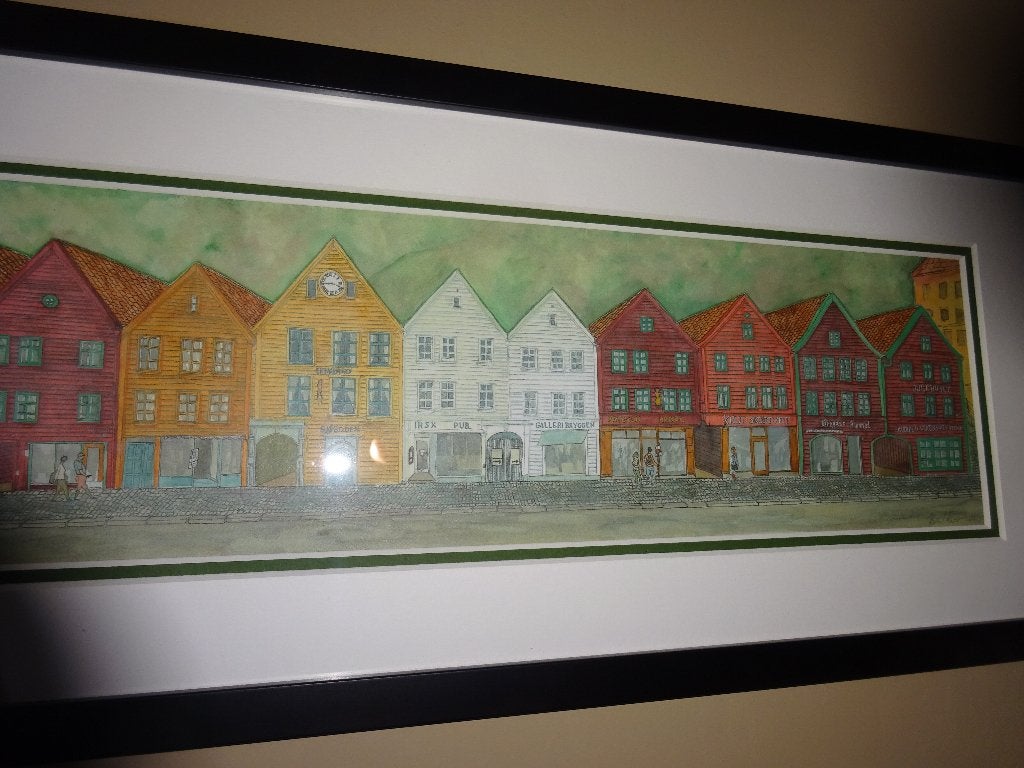 litho Noorse houten gevels in Bergen, Ophalen