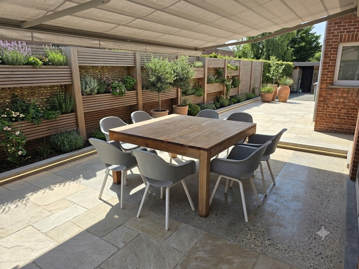 Mooie teak tuinset met 10 designstoelen, Ophalen, Gebruikt, Meer dan 8 zitplaatsen, Aluminium