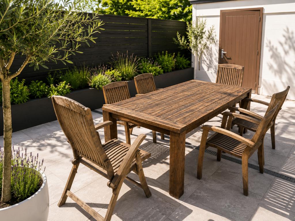 Tuinset teak | tafel met 6 stoelen | recent gebeitst, Ophalen, Gebruikt, 6 zitplaatsen, Teakhout