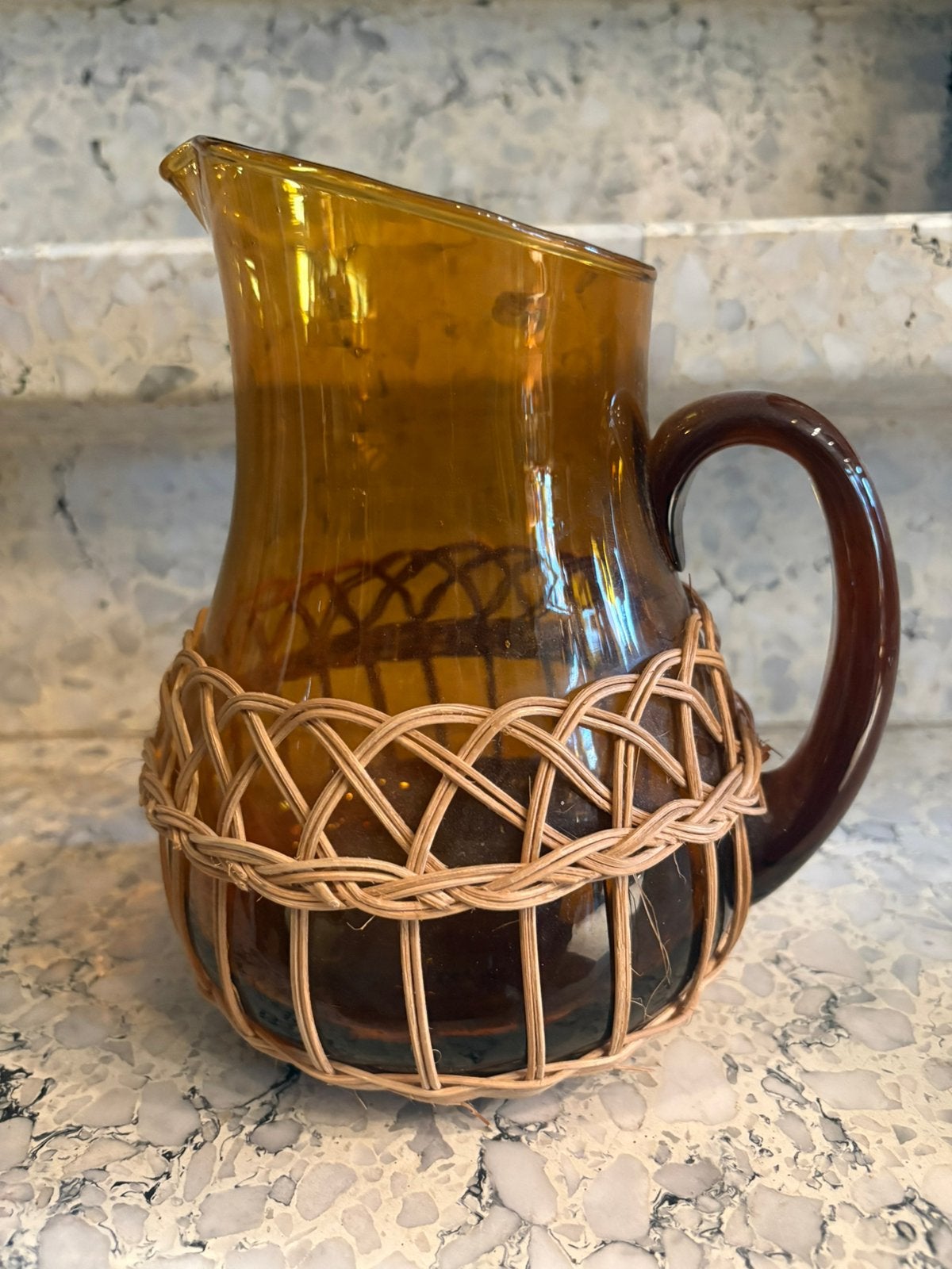 Vintage amberkleurige glas schenkkan, Ophalen of Verzenden