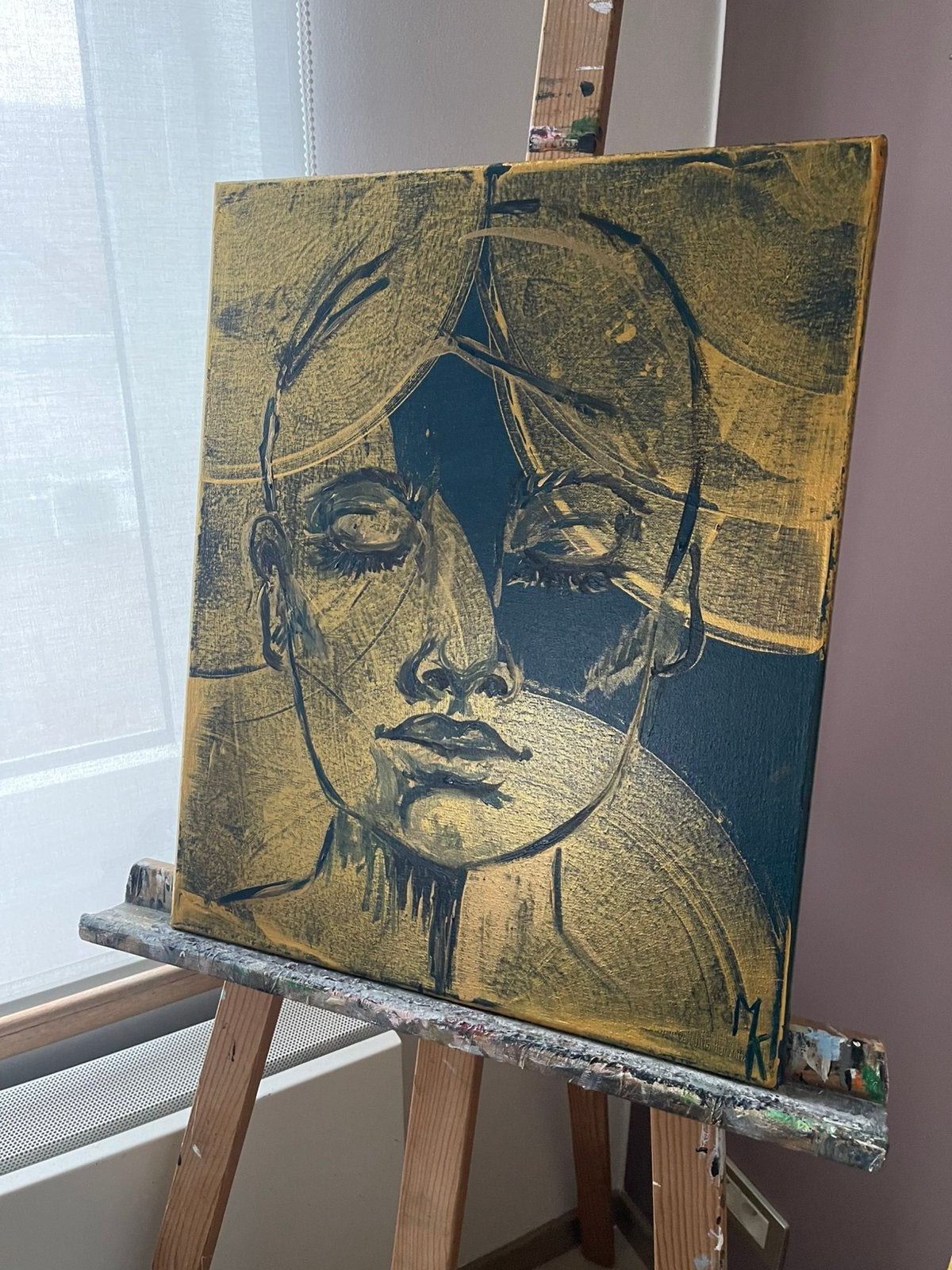 Abstract origineel schilderij Gold Mk Art, Antiek en Kunst, Kunst | Schilderijen | Abstract, Ophalen of Verzenden