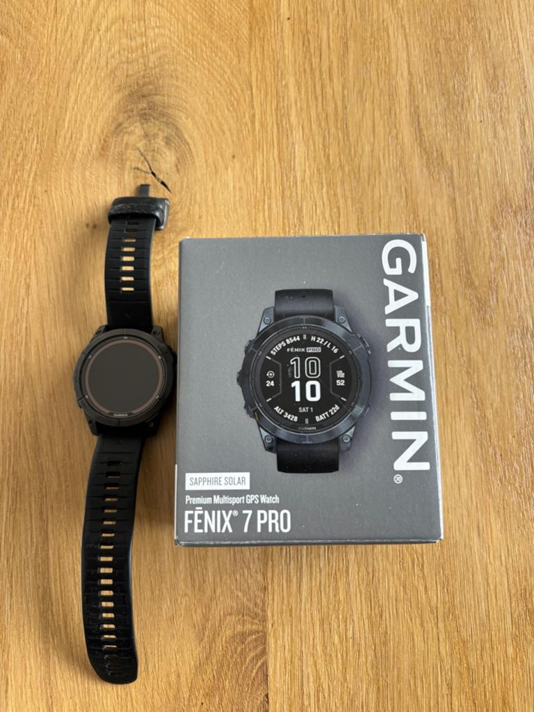 Garmin Fenix 7 Pro Sapphire solar, Handtassen en Accessoires, Sporthorloges, Ophalen, Waterdicht, Zo goed als nieuw, Zwart