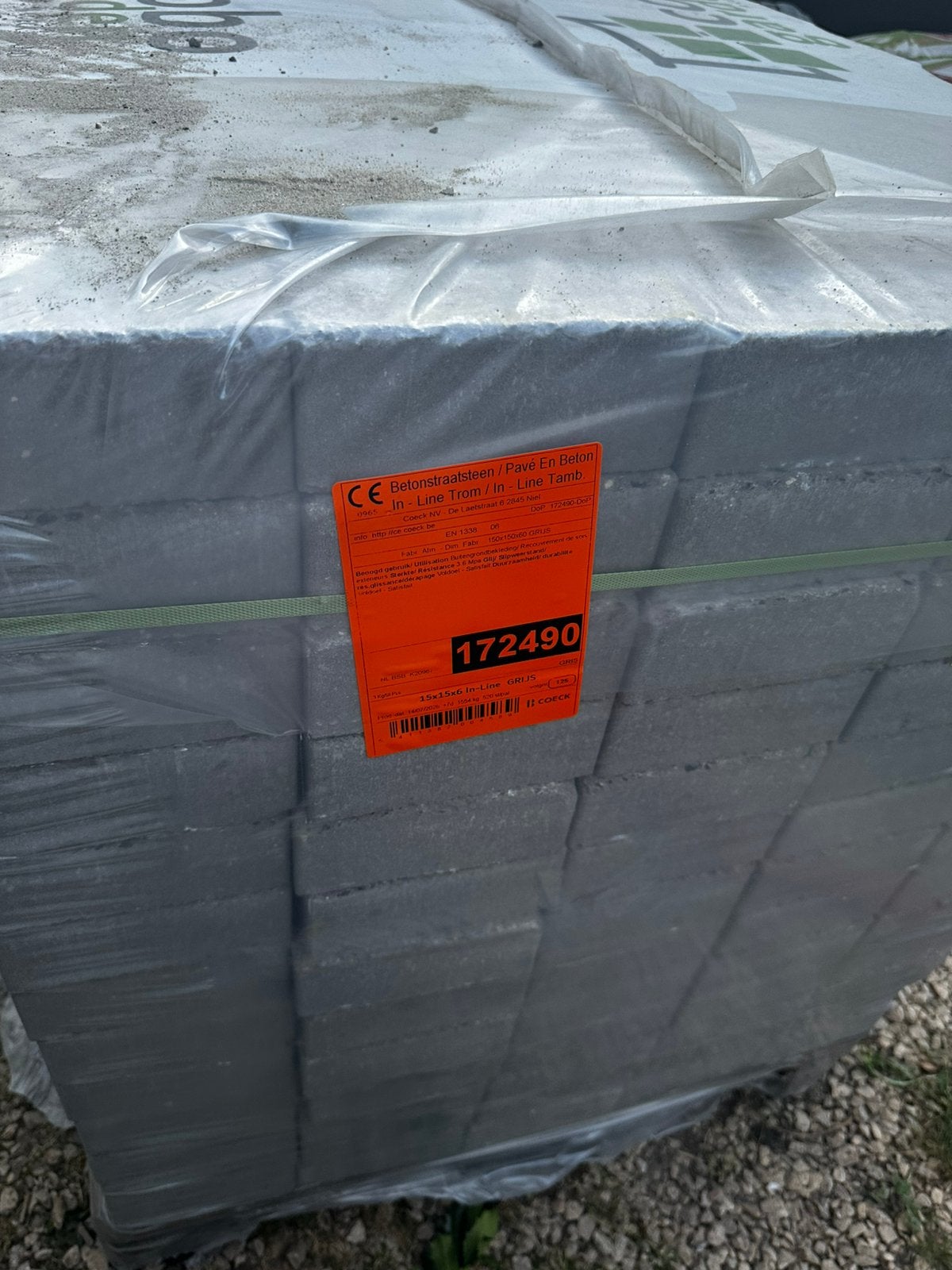 200 klinkers KASSEI INLINE TROMMELING 15X15X6 - GRIJS, Ophalen, Nieuw, Beton