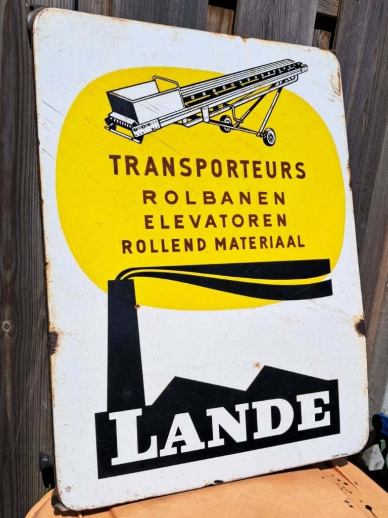 Zeldzaam emaille reclamebord van het bedrijf Lande., Enlèvement ou Envoi, Utilisé, Panneau publicitaire