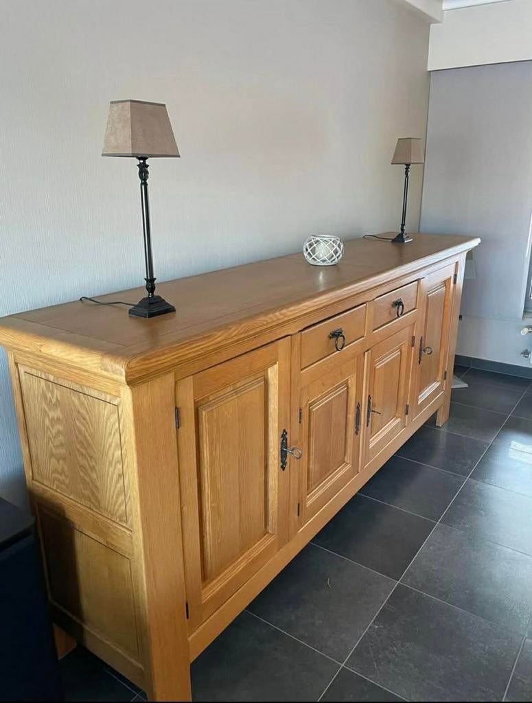 Groot massief eiken dressoir – 260 cm – landelijke stijl, Avec tiroir(s), 200 cm ou plus, Comme neuf, Landelijk