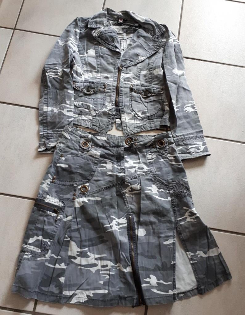 Coolcat - set rok + vest/jasje - grijze camouflageprint - M, Maat 38/40 (M), Verzenden, Zo goed als nieuw, Coolcat