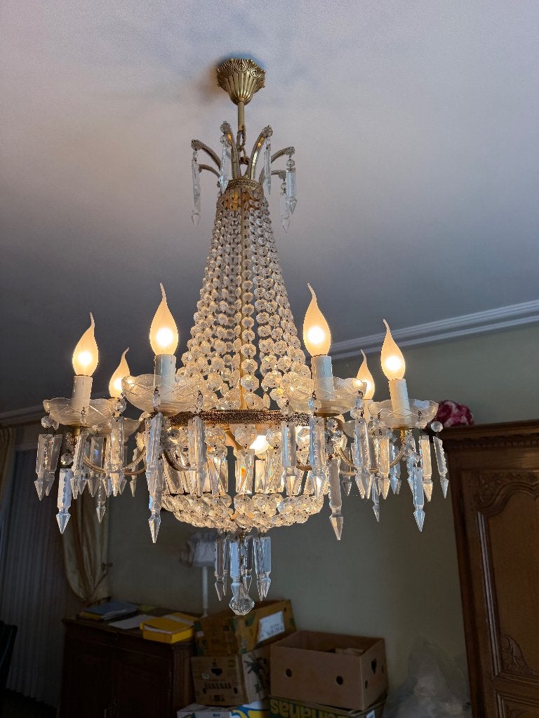 Beau lustre en cristal-grote kristallen kroonluchter, Ophalen