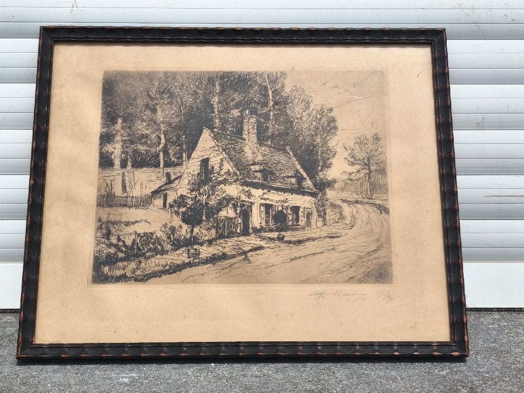 Eau forte maison signe Alfred bastien, Antiquités & Art, Art | Eaux-fortes & Gravures, Enlèvement ou Envoi
