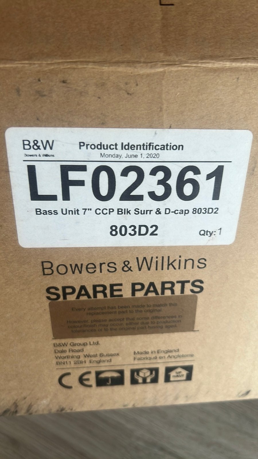 Bowers & Wilkins 803D2 Bass Unit LF02361 – original woofer, TV, Hi-fi & Vidéo, Enceintes, Neuf, Autres types, 60 à 120 watts, Bowers & Wilkins (B&W)