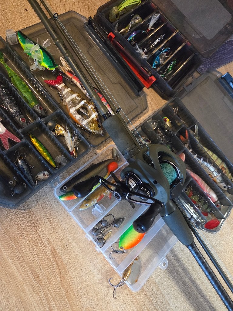 Sg4+Sg8 Canne à pêche + moulin Savage Gear et leurres, Enlèvement, Comme neuf, Ensemble complet