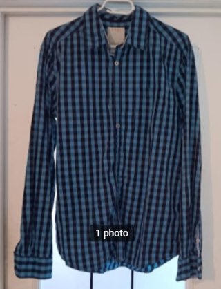 Chemise bleu et noir à carreaux ' Esprit ' L, Kleding | Heren, Ophalen of Verzenden, Gedragen, Blauw, Halswijdte 41/42 (L)