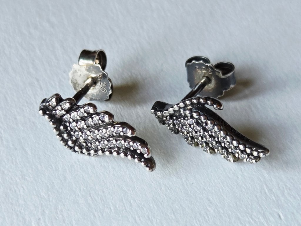 ZILVEREN PANDORA OORSTEKERS, ENGELENVLEUGELS EN BLOEMETJES, Ophalen, Gebruikt, Knopjes of Stekers, Zilver