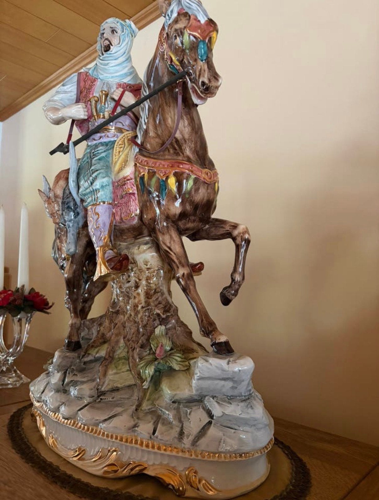 Cavalier arabe de style Capodimonte/Bassano à cheval 70 cm, Antiquités & Art, Enlèvement