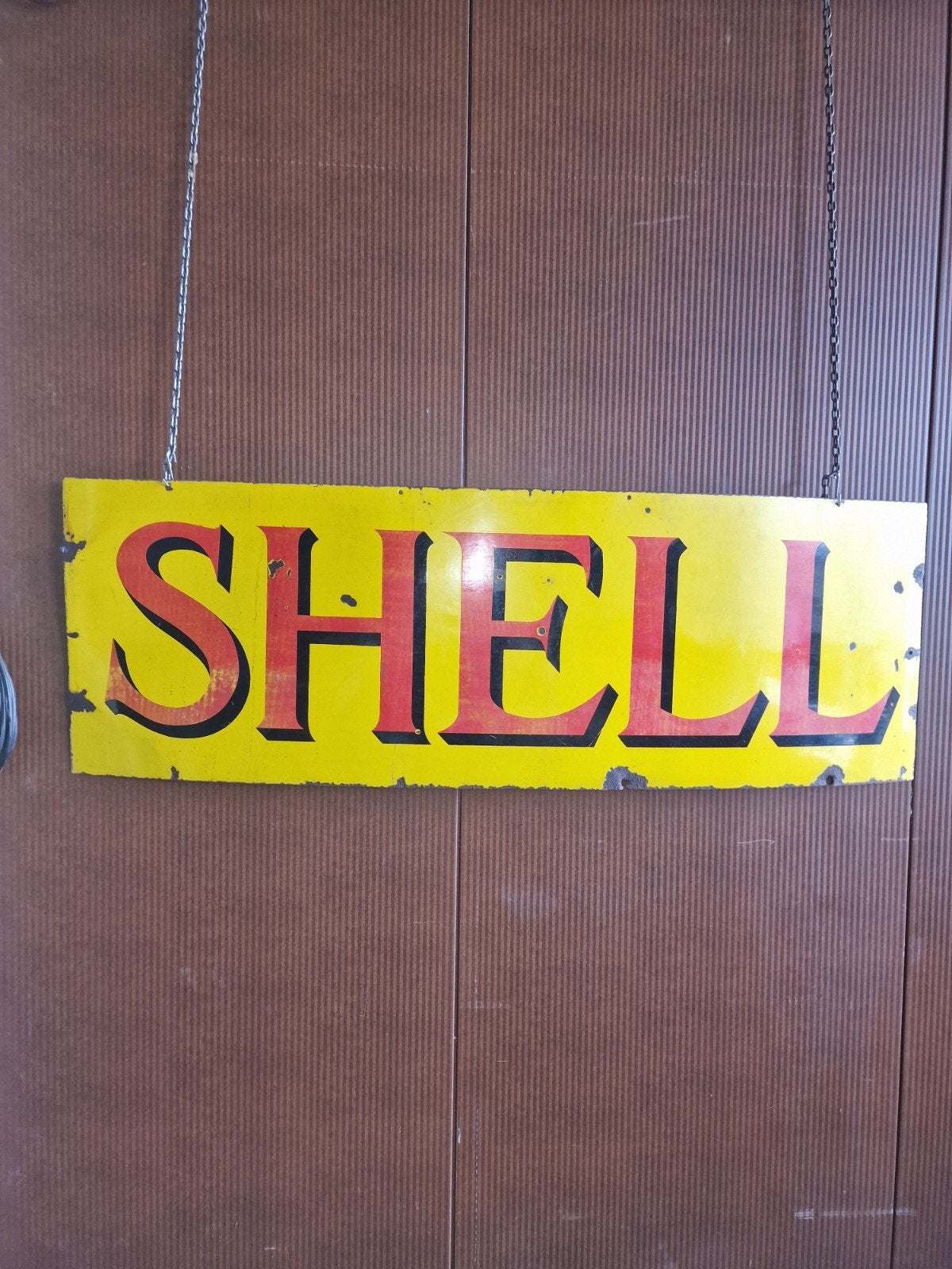 xxxl emaille shell reclame bord, Ophalen, Gebruikt, Reclamebord
