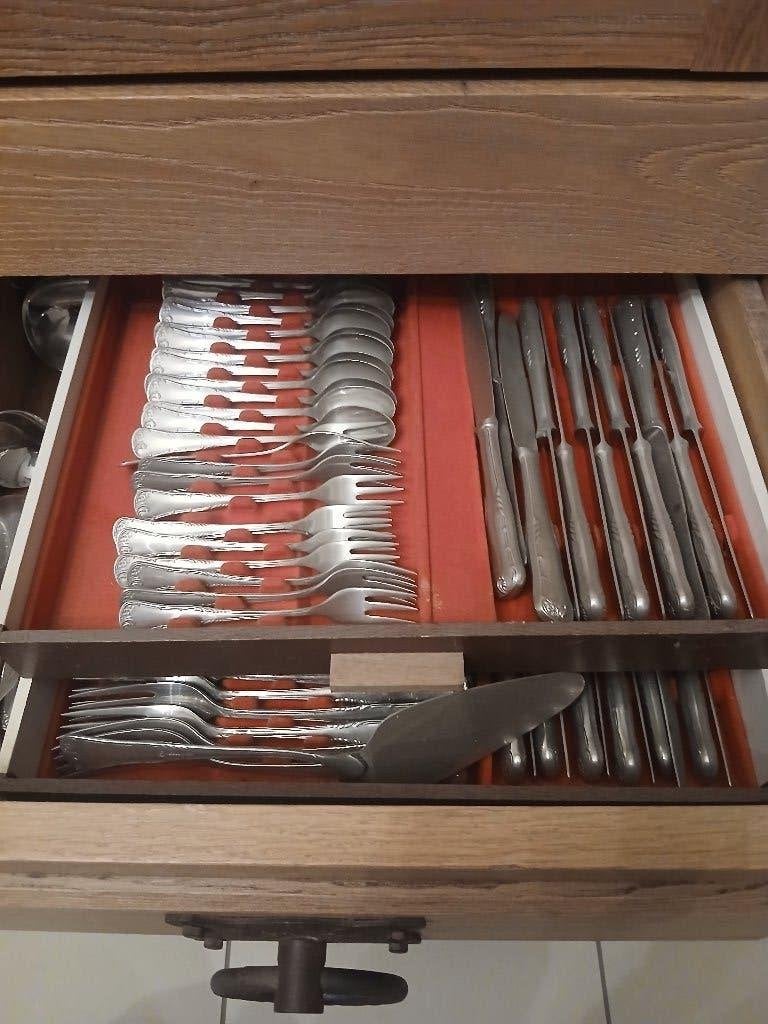 12 delige bestek koffer in rvs, Ophalen, Zo goed als nieuw, Bestekset, Inox of Chroom
