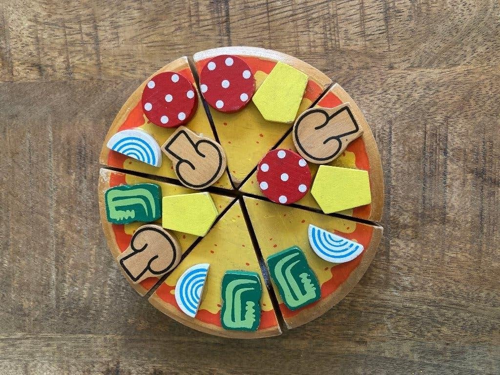 Playwood houten speelgoed pizza met klittenband, Ophalen of Verzenden, Gebruikt, Overige typen