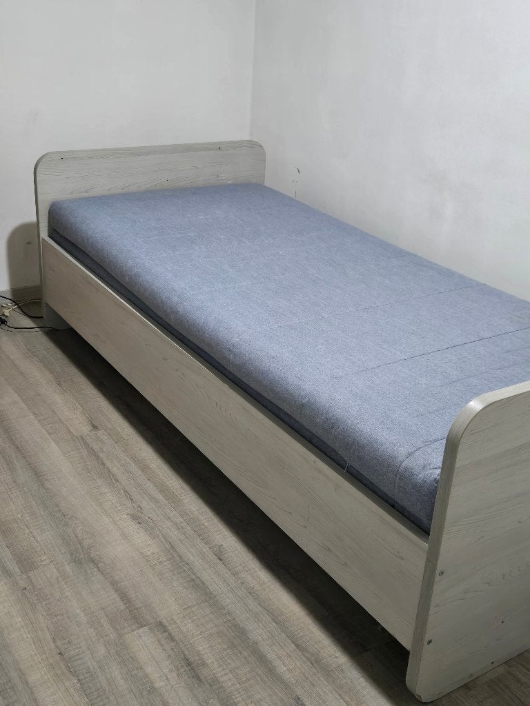 Lit 1 personne avec sommiers et matelas, 90 cm, Gris, Une personne, Enlèvement