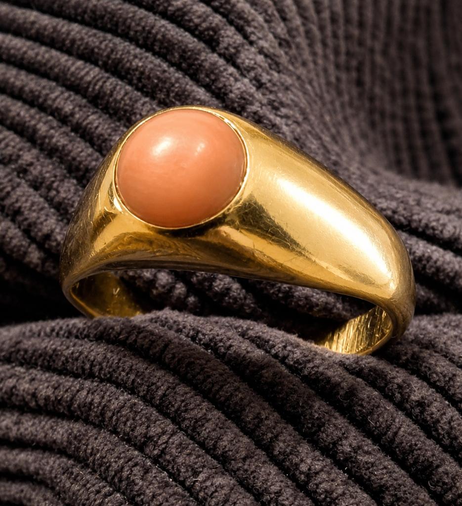 14K gouden ring met koraal, Bijoux, Sacs & Beauté, Bagues, Enlèvement ou Envoi, Or, Or, Utilisé