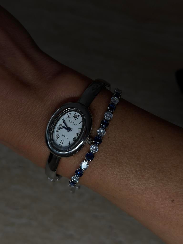 Lot bracelet tennis montre vintage argent acier inoxydable, Neuf, Enlèvement ou Envoi, Avec strass, Acier