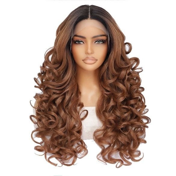 Luxe lace front pruik lang krullend haar model Calla kleur O, Ophalen of Verzenden, Nieuw