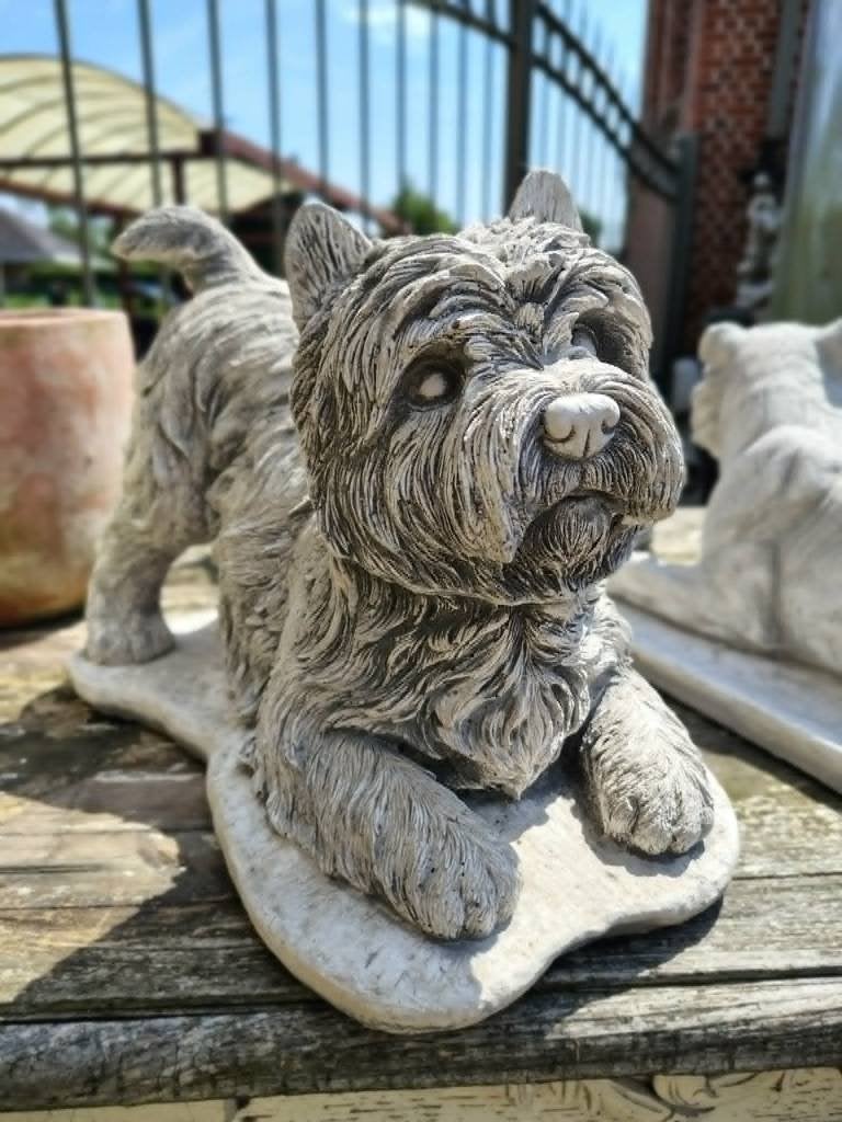 Betonnen tuinbeeld - terriër / maltezer, Tuin en Terras, Tuinbeelden, Ophalen of Verzenden, Nieuw, Beton, Dierenbeeld