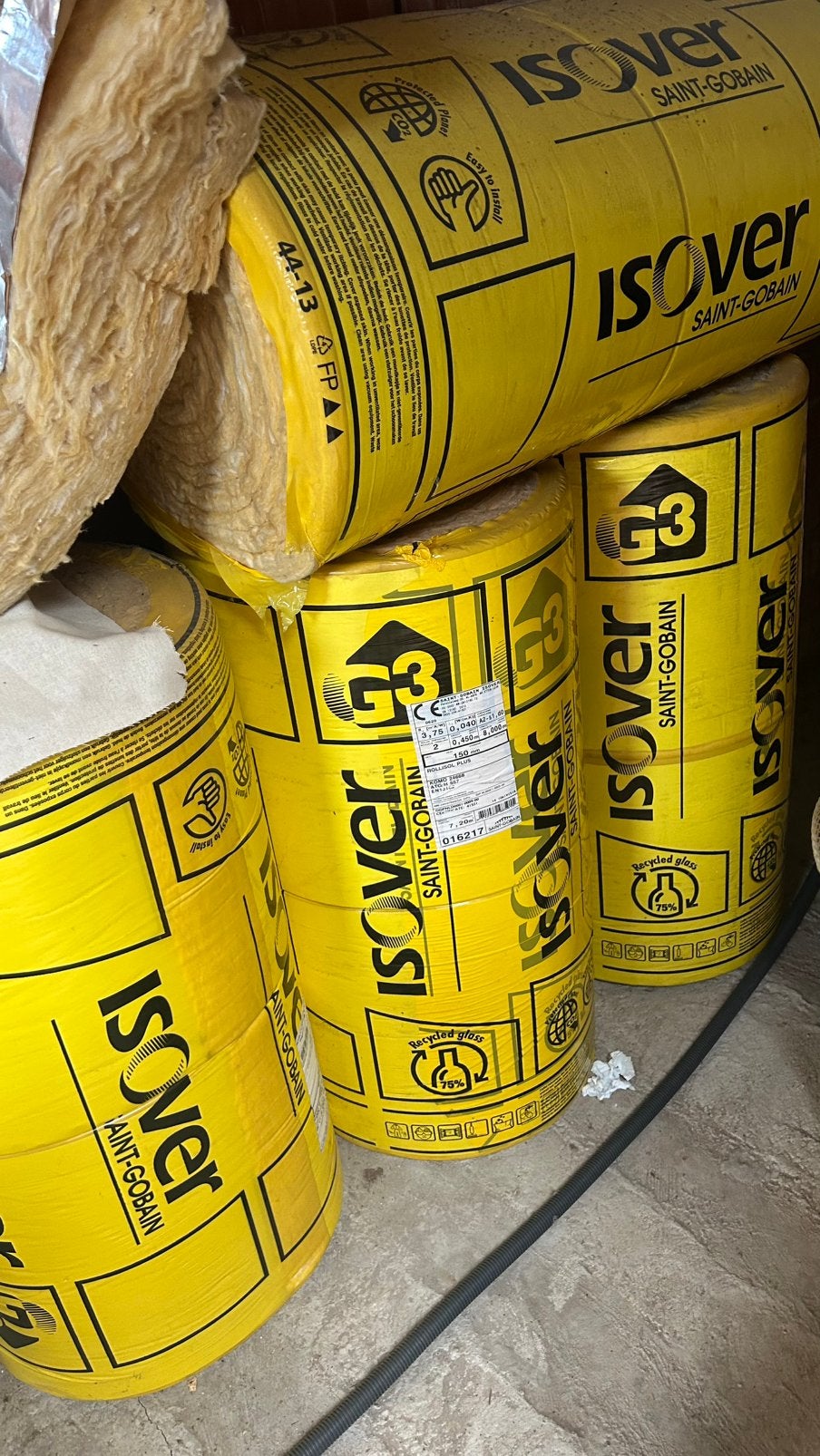 6 rollen isolatie, Ophalen, Nieuw, Glaswol