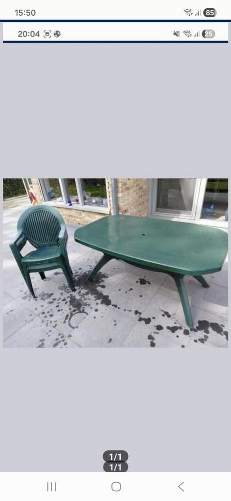 Tuintafel met 3 stoelen donkergroen, Tuin en Terras, Tuintafels, Ophalen, Gebruikt, Rechthoekig, Plastic