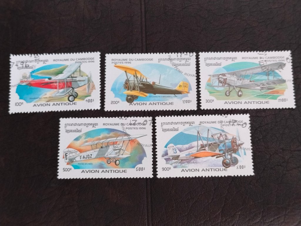 Cambodge 1996 - aviation, avions, biplans anciens, Envoi, Affranchi, Asie du Sud Est