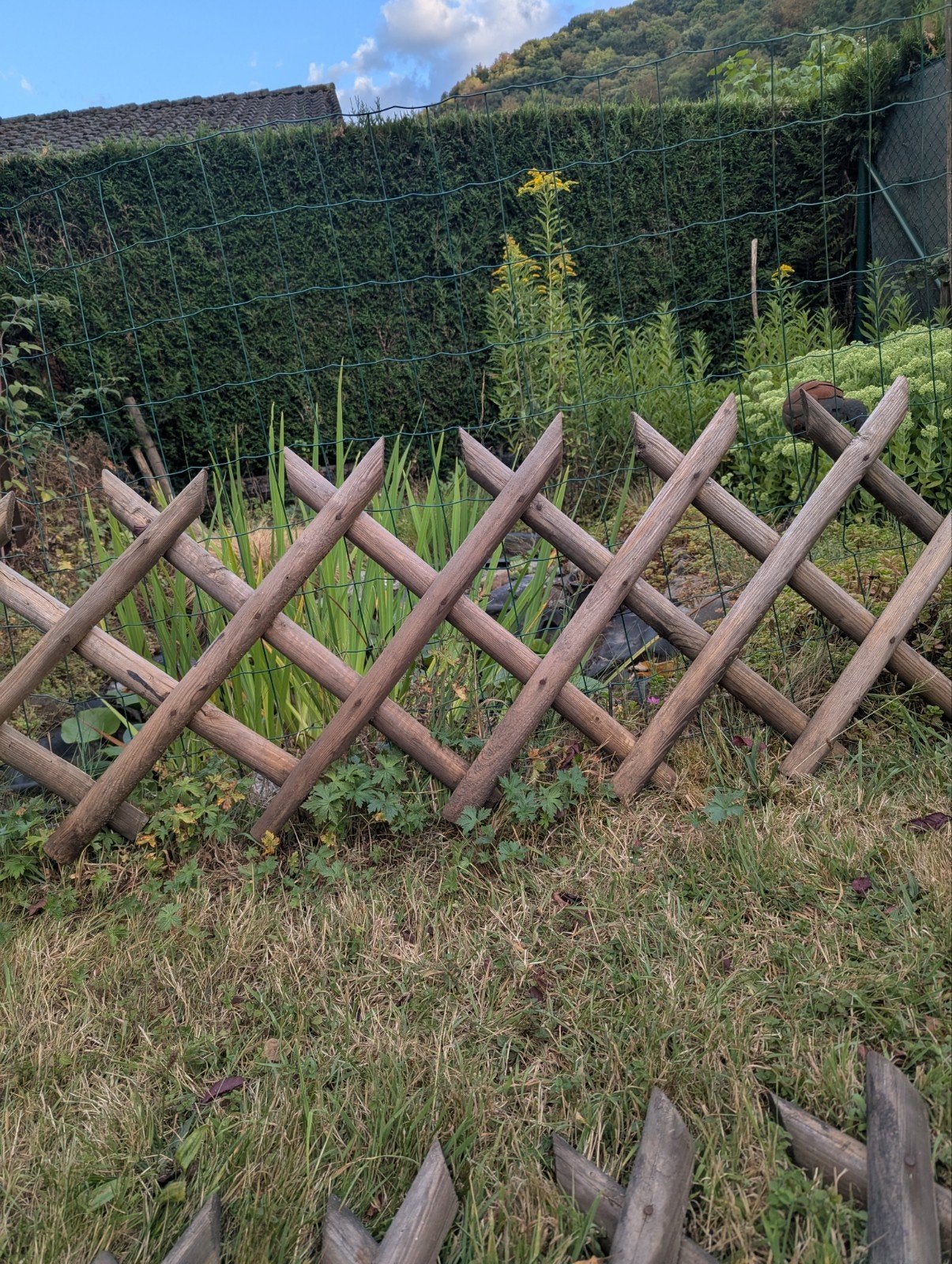 houten hekwerk, Tuin en Terras, Ophalen, Gebruikt, Hout, Dubbelstaafmat hekwerk