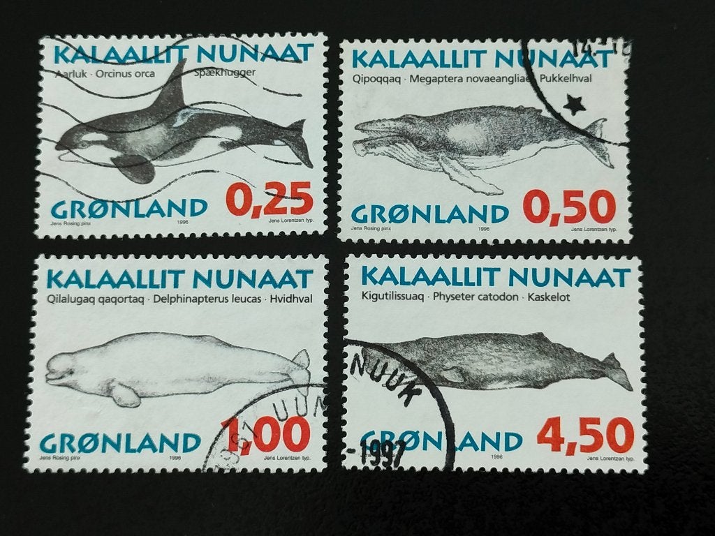 Groenland 1996 - onderwaterfauna - walvis, orca, dolfijn, Verzenden, Denemarken, Gestempeld