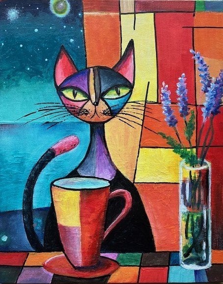 "Midnight Whiskers" (painting by Kuijken, 24x30 cm), Ophalen of Verzenden, Acrylverf, Abstract