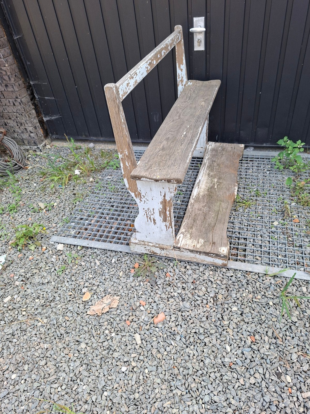 Ancien banc d'école en bois patiné authentique, Enlèvement
