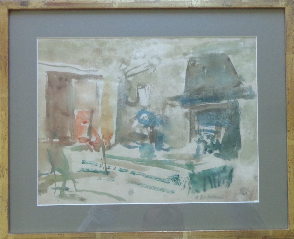 ALBERT DE DEKEN / INTERIEUR / ORIGINEEL / 42x52cm / KADER, Antiek en Kunst, Kunst | Schilderijen | Modern, Ophalen of Verzenden