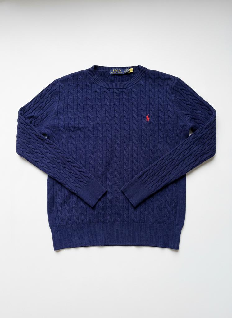 Polo Ralph Lauren cable sweater heren blauw maat M, Ophalen of Verzenden, Zo goed als nieuw, Maat 48/50 (M), Blauw