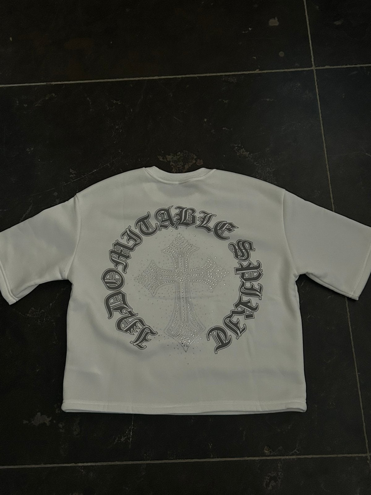 Witte tshirt diamond cross, Ophalen of Verzenden, Zo goed als nieuw, Maat 48/50 (M)