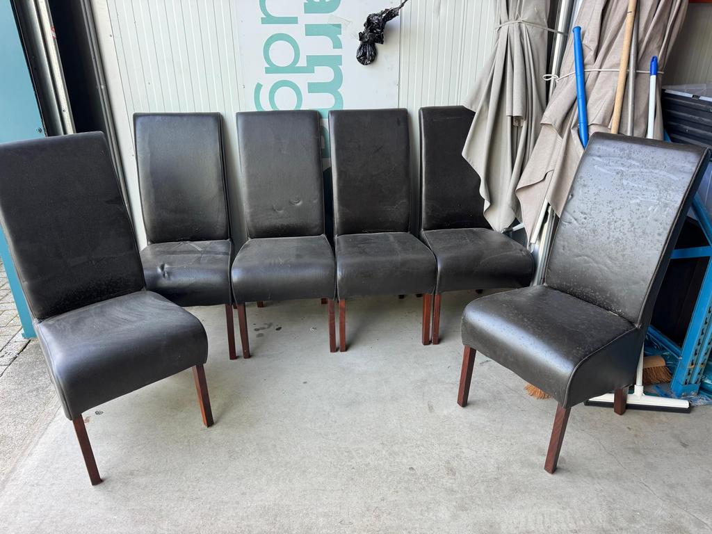 6 donkerbruine leren stoel, Maison & Meubles, Chaises, Enlèvement, Comme neuf