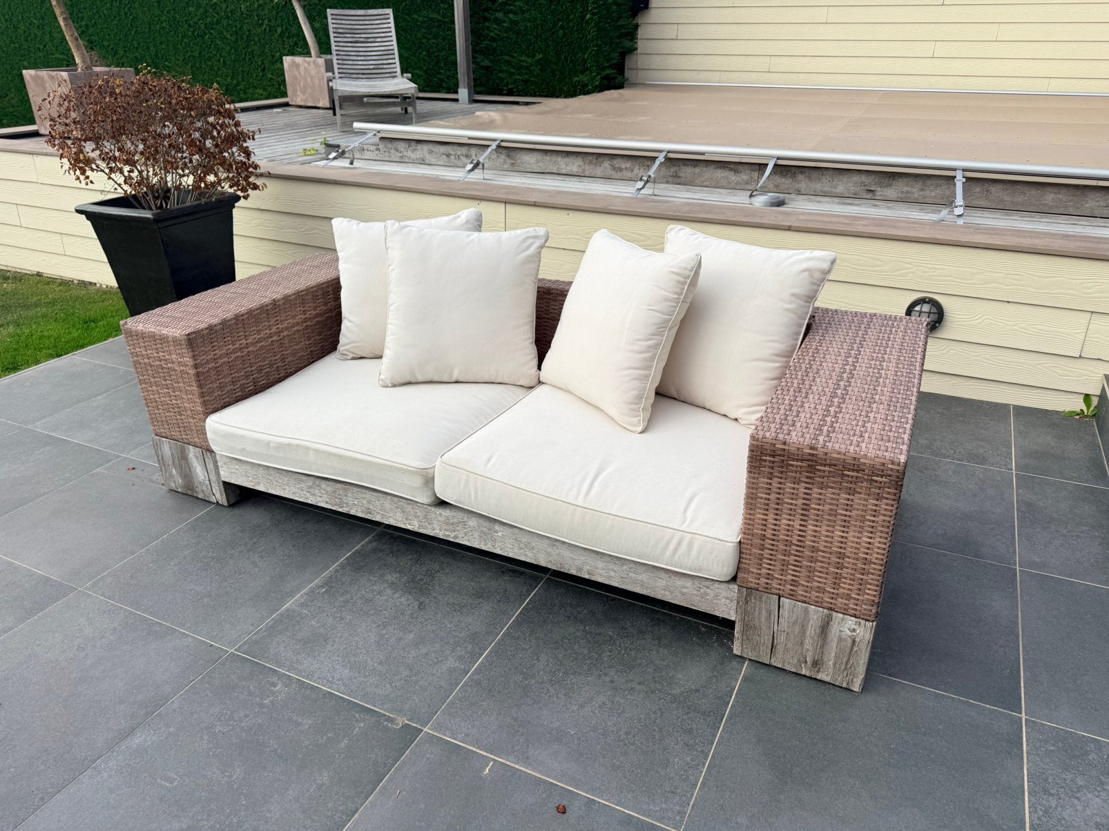 Tuinzetels met kussens, Tuin en Terras, Ophalen, Gebruikt, 6 zitplaatsen, Teakhout