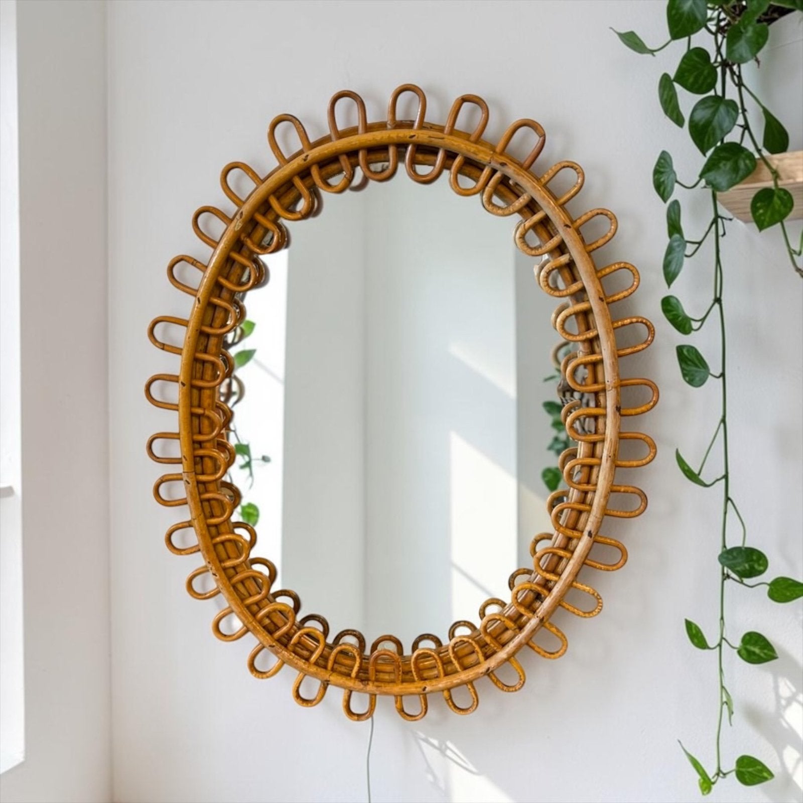 Vintage rotan / bamboo wandspiegel Franco Albini, Antiek en Kunst, Antiek | Overige Antiek, Ophalen